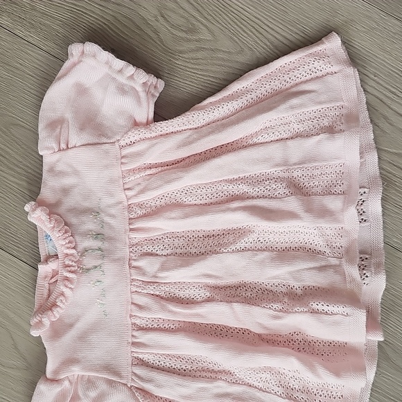 Vintage Ja. nor Knit Delicate Pointelle Light Pink Floral Embroidered Dress, 18m - Picture 2 of 10